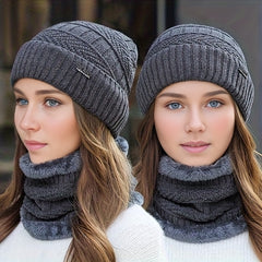 Winter Knitted Beanie Hat & Scarf Set with Ear Protection
