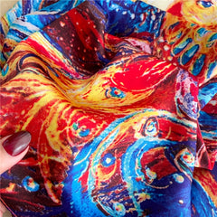 Red & Phoenix Floral Scarf Oil Painting Shawl Vintage Turban