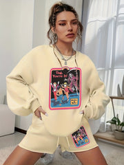 Halloween 2pcs Set Women's Plus Graphic Print Sweatshirt & Shorts