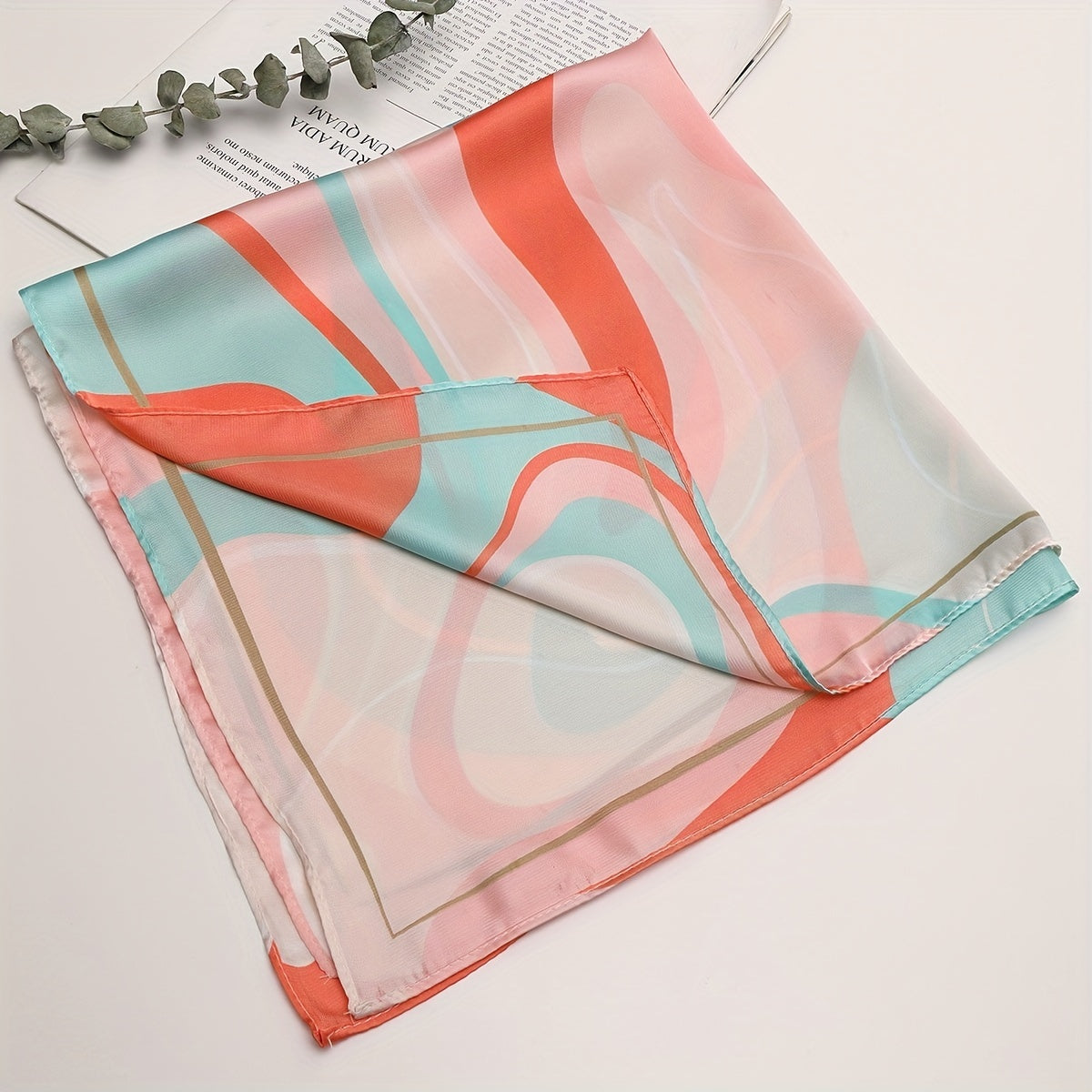 Wavy Block Bandana Satin Neckerchief Neck Tie Square Scarf Women