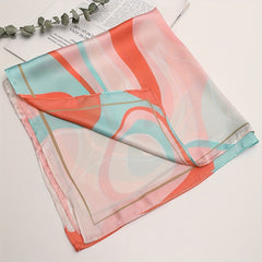 Wavy Block Bandana Satin Neckerchief Neck Tie Square Scarf Women