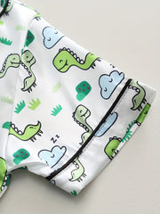 Boys Dino Print Pajamas Set Short Sleeves Tops & Bottoms Cozy Homewear