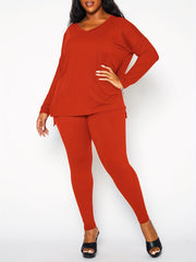 2-Piece Set Solid V Neck Top & Pants Outfits