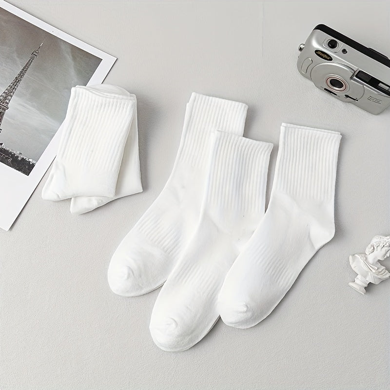 5 Pairs Solid Socks for Women Comfy & Breathable Stockings