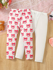 2pcs Pink Bear Full Print Leggings Outfit