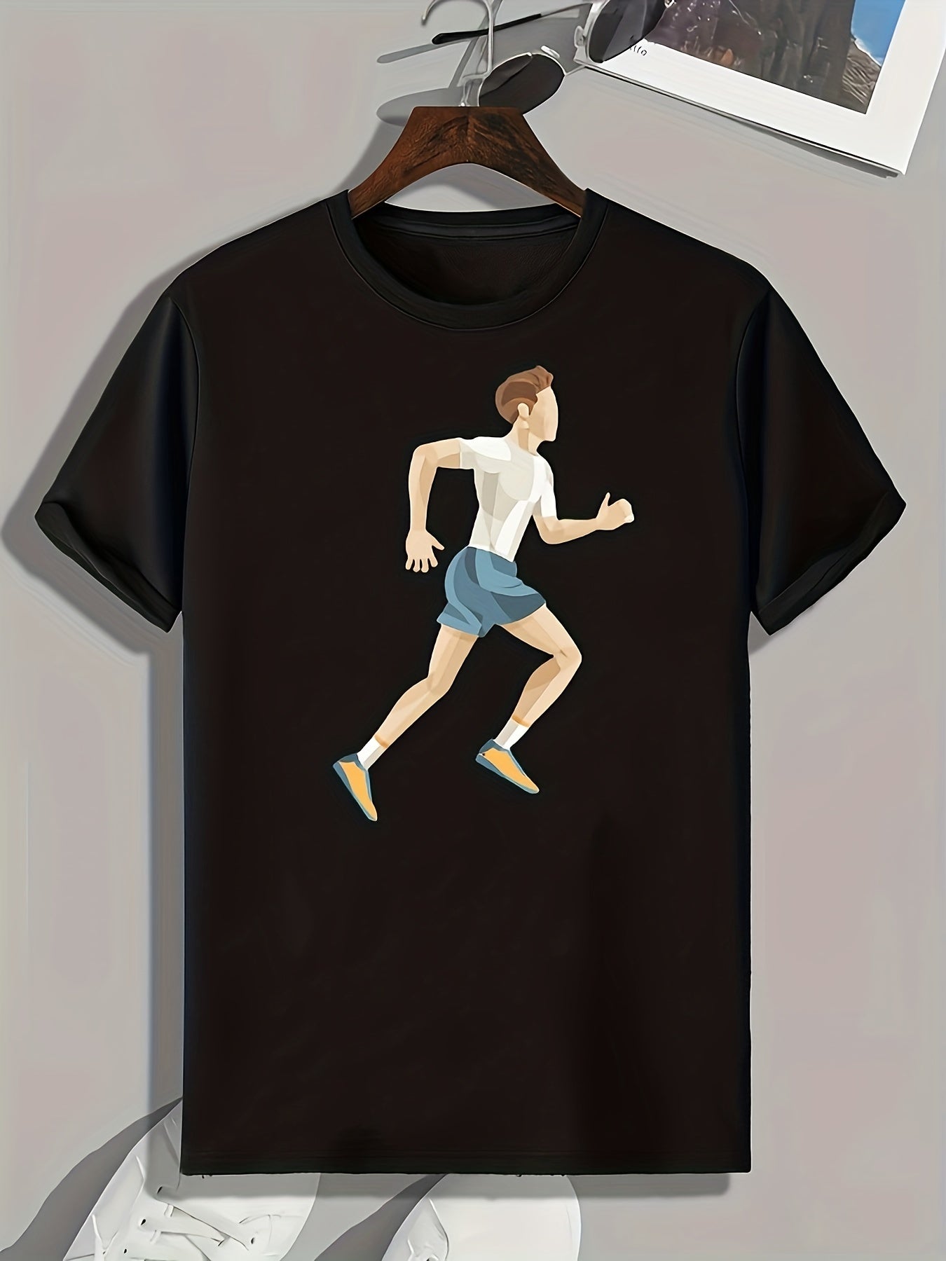 Running Man Print Men's Graphic T-shirt for Summer