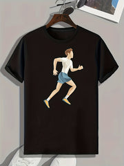 Running Man Print Men's Graphic T-shirt for Summer