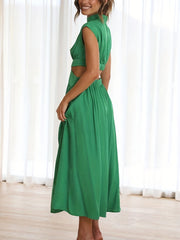 Sexy Ruched Maxi Dress Cap Sleeve