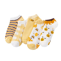 5 Pairs Bee Print Ankle Socks Breathable & Comfy Women's Stockings