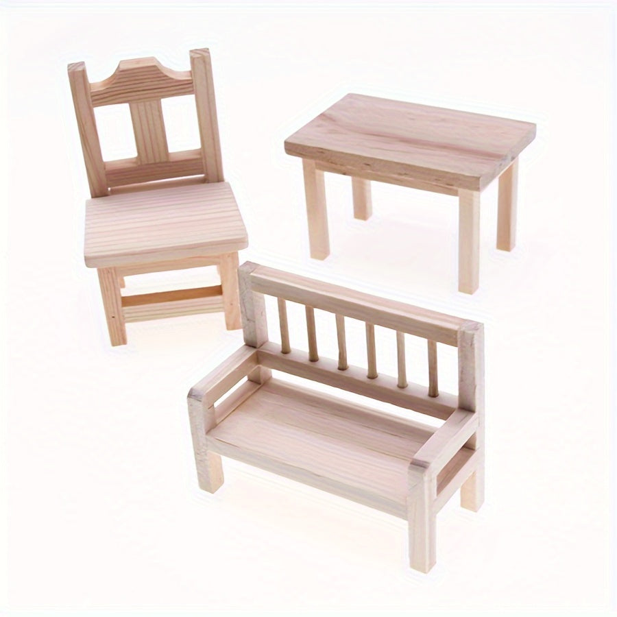 Wooden Backrest Chair Dollhouse Furniture Micro Scale Home Decor DIY
