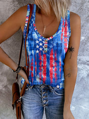 Print V Neck Tank Top Casual Button Front Tank Top For Summer