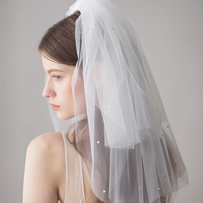 Short Bridal Head Veil Rhinestone Layer Wedding Hair Accessories