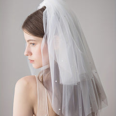 Short Bridal Head Veil Rhinestone Layer Wedding Hair Accessories