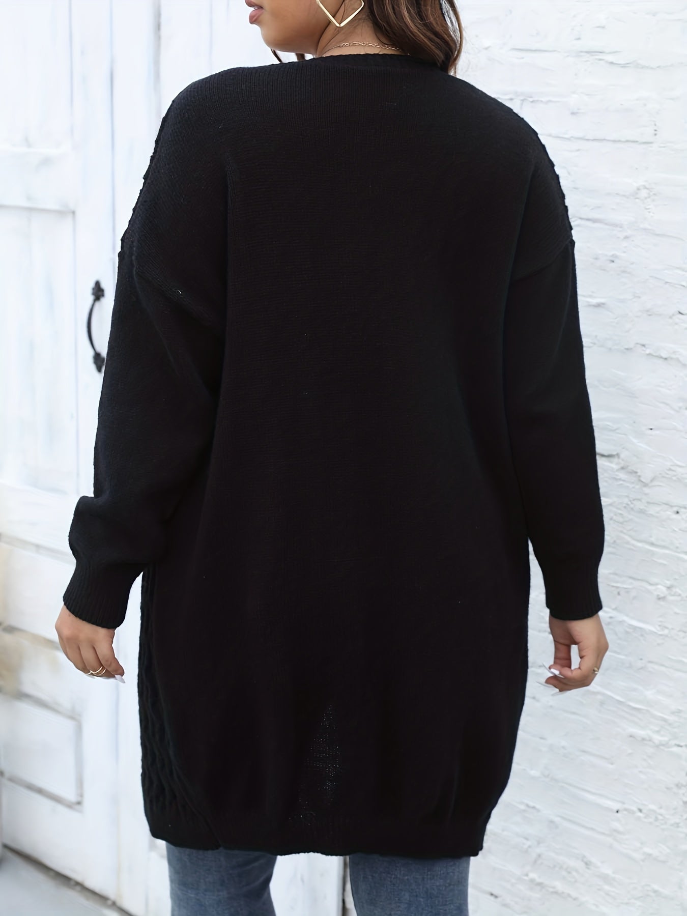 Casual Cardigan Women's Plus Twist Knitted Long Sleeve Button Up