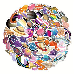 50pcs Fun & Colorful Planet Universe Waterproof Stickers for Kids