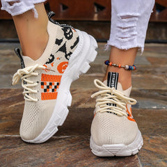 Funny Pumpkin Print Mesh Sports Shoes Lightweight Travel Shoes