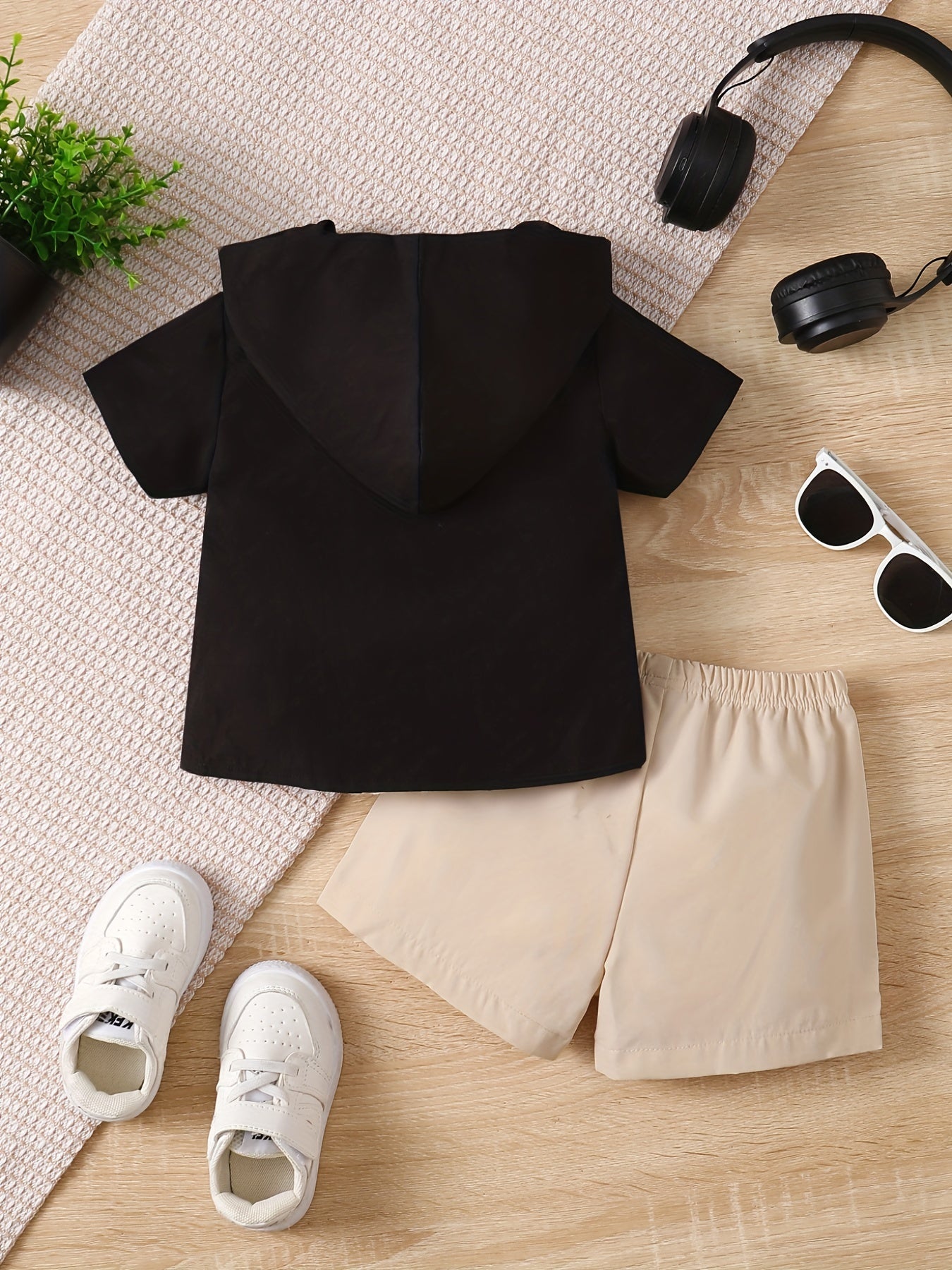 Boys Casual 3pcs Outfit T-shirt & Coat Top & Shorts Set
