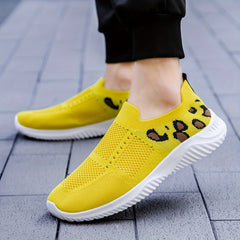 Leopard Print Knit Sock Shoes Lightweight Slip On Sports Running Shoes