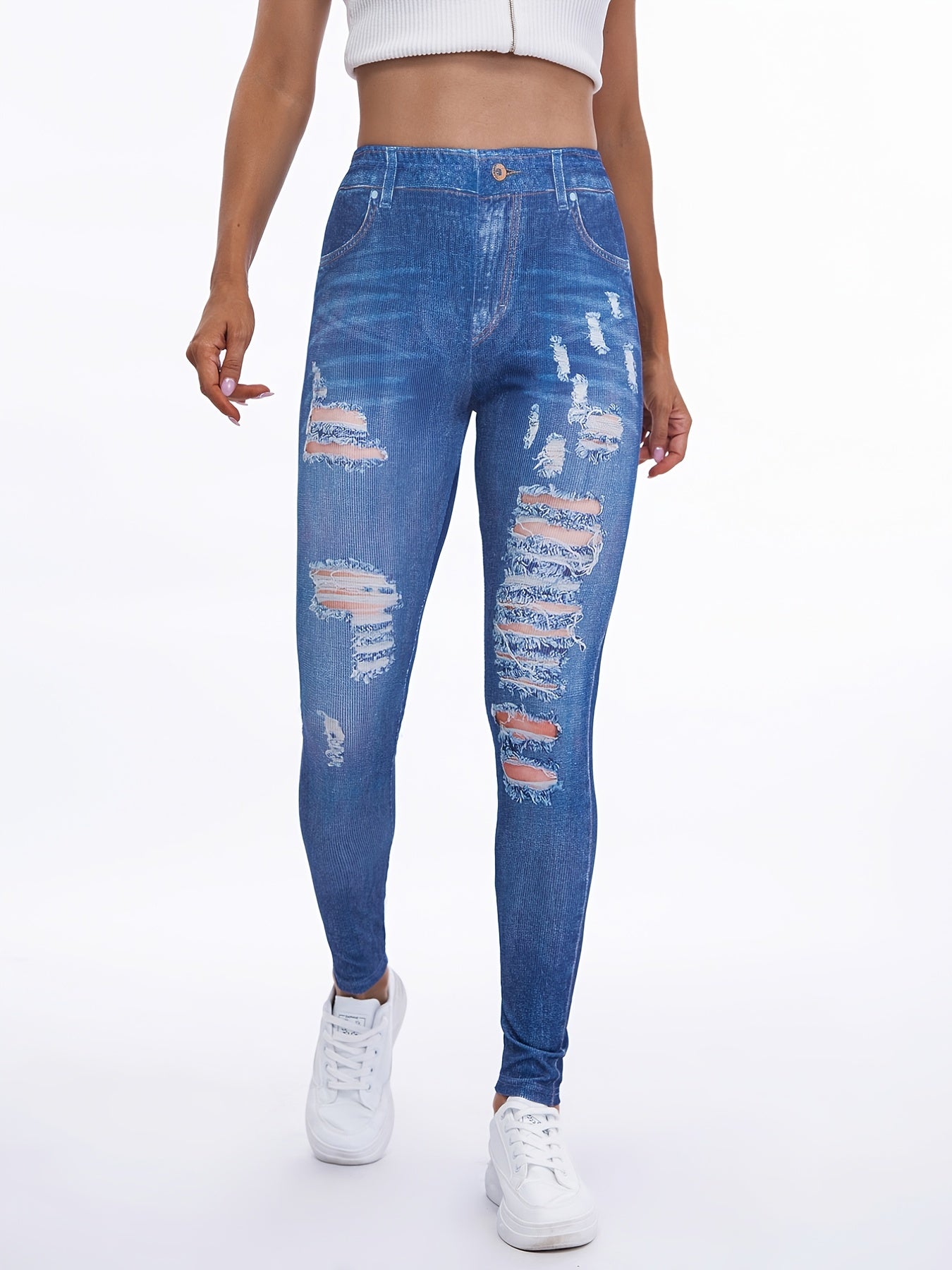 Denim Print High Waist Leggings for Women
