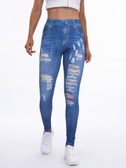 Denim Print High Waist Leggings for Women