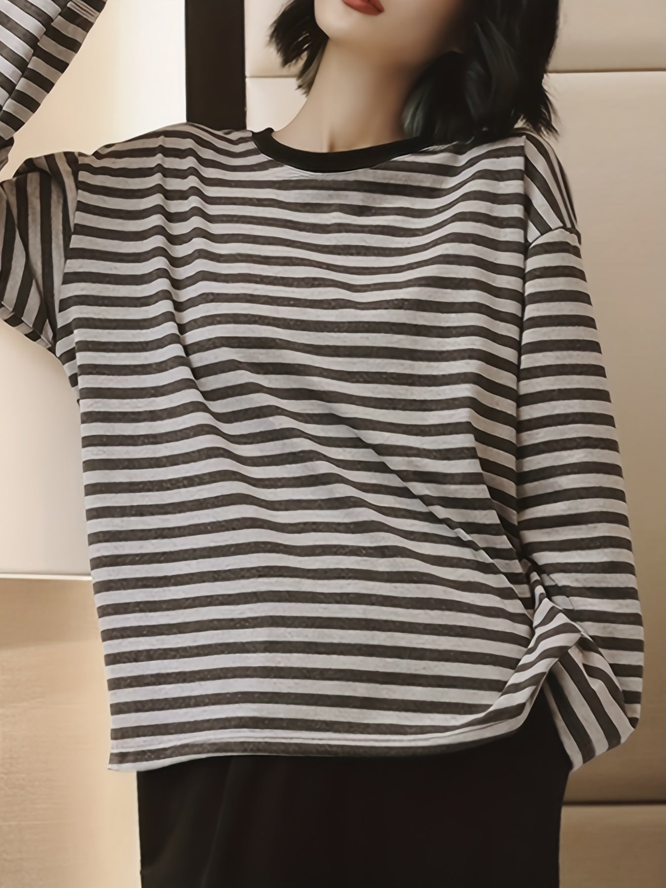 Striped Print Pajama Set Long Sleeve Top & Pants