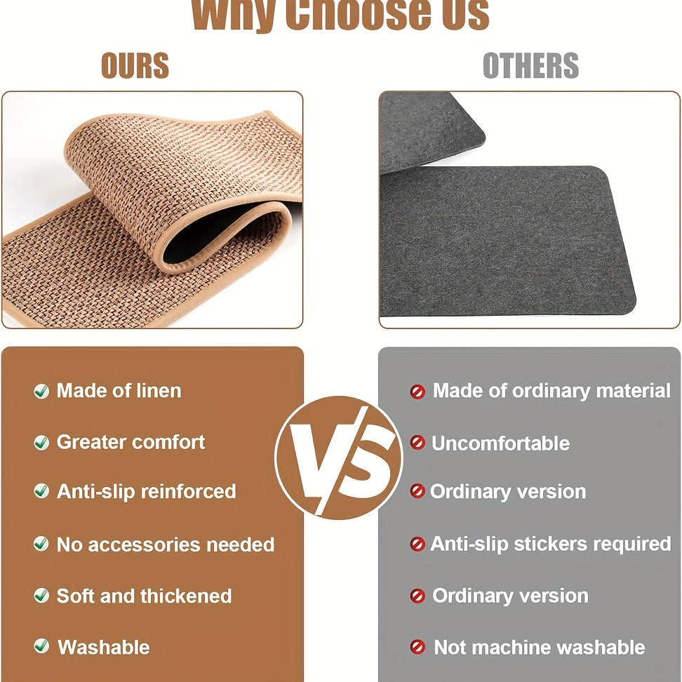 15pcs Natural Linen Soft Stair Treads Non Slip Carpet Safety Rug Indoor Runner