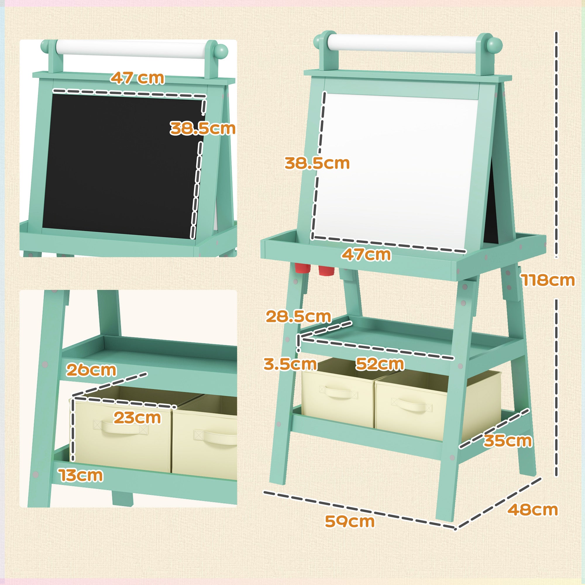 Kids Art Easel with Paper Roll, 3-in-1 Double-Sided Whiteboard & Chalkboard