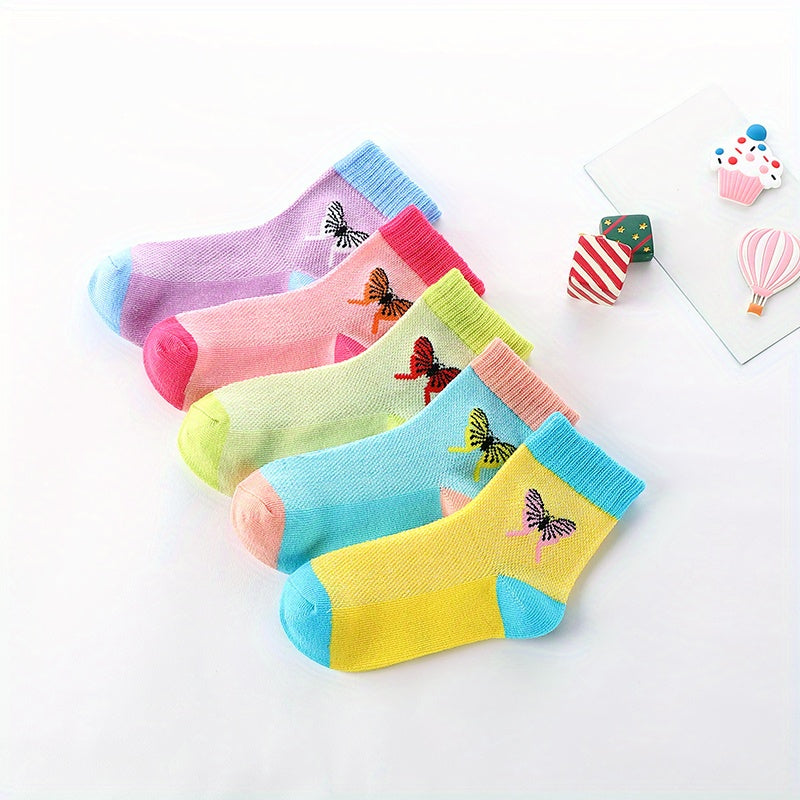5 Pairs Butterfly Knit Crew Socks for Girls