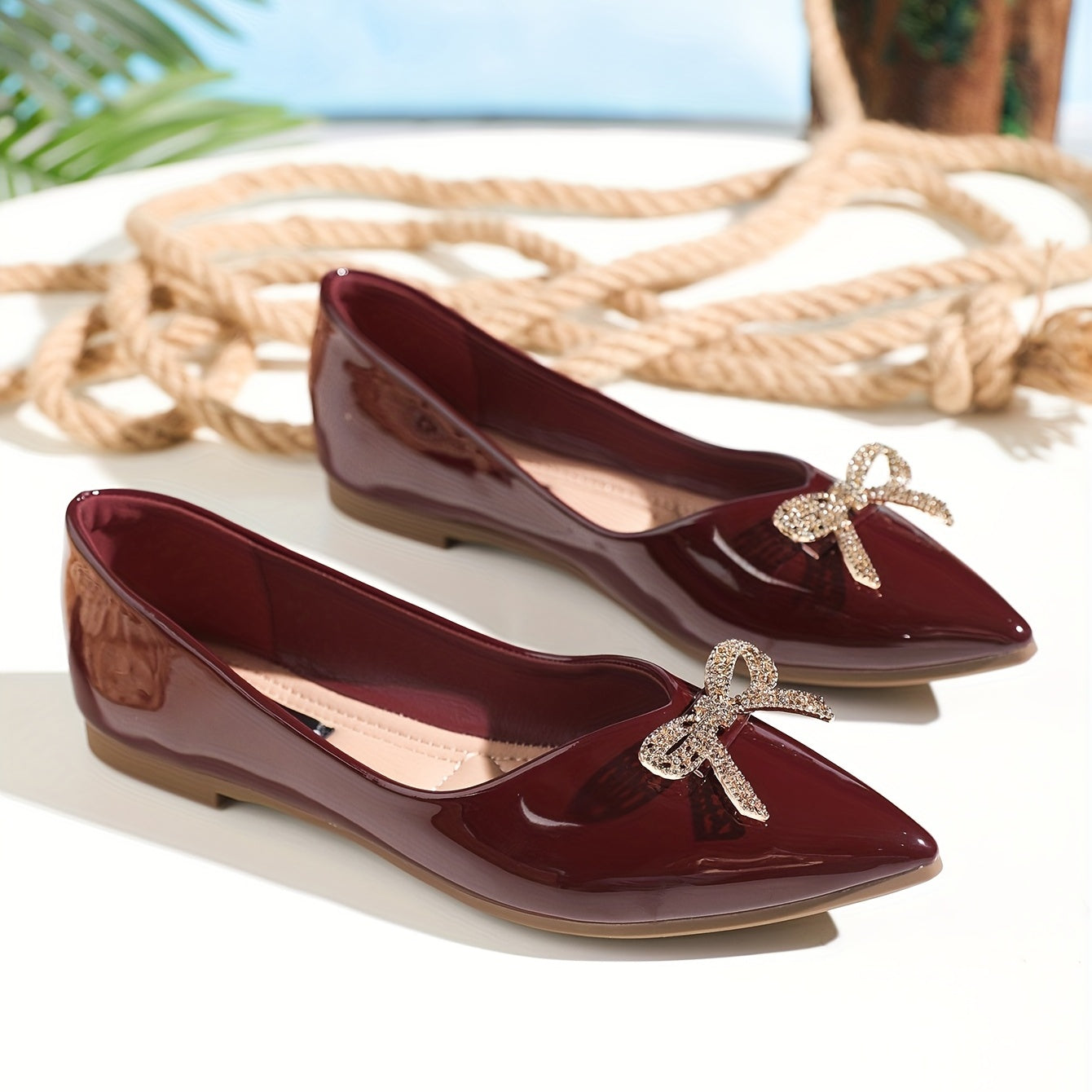 Women's Rhinestone & Bowknot Flat Shoes Point Toe Dress Shoes