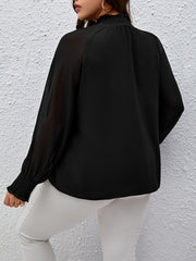 Mesh Shirred Sleeve Mock Neck Top
