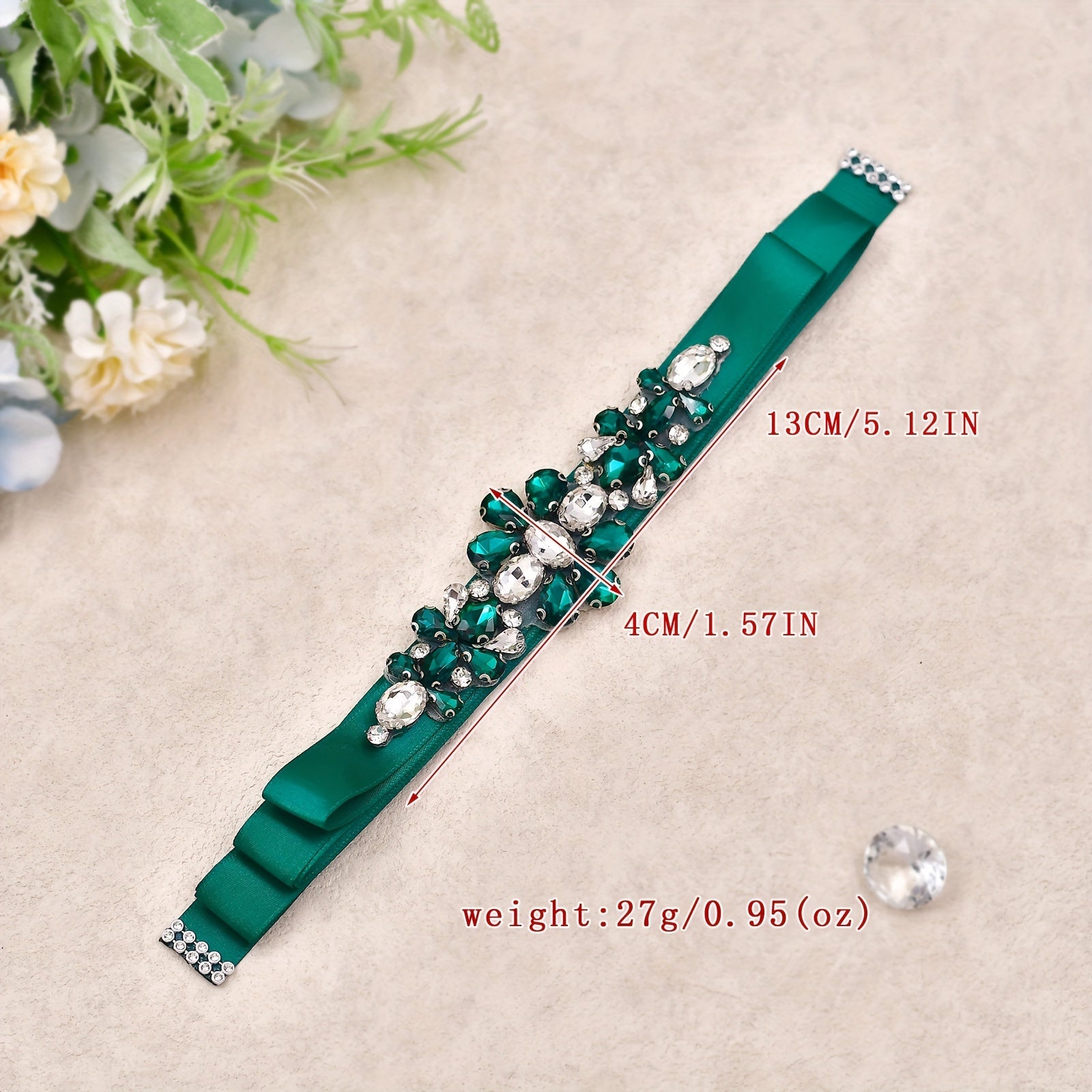 Green Rhinestone Bridal Belt for Weddings