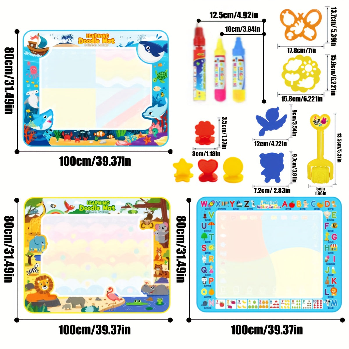 X-Large Water Doodle Mat with Stickers & Markers Mess-Free Art Activity