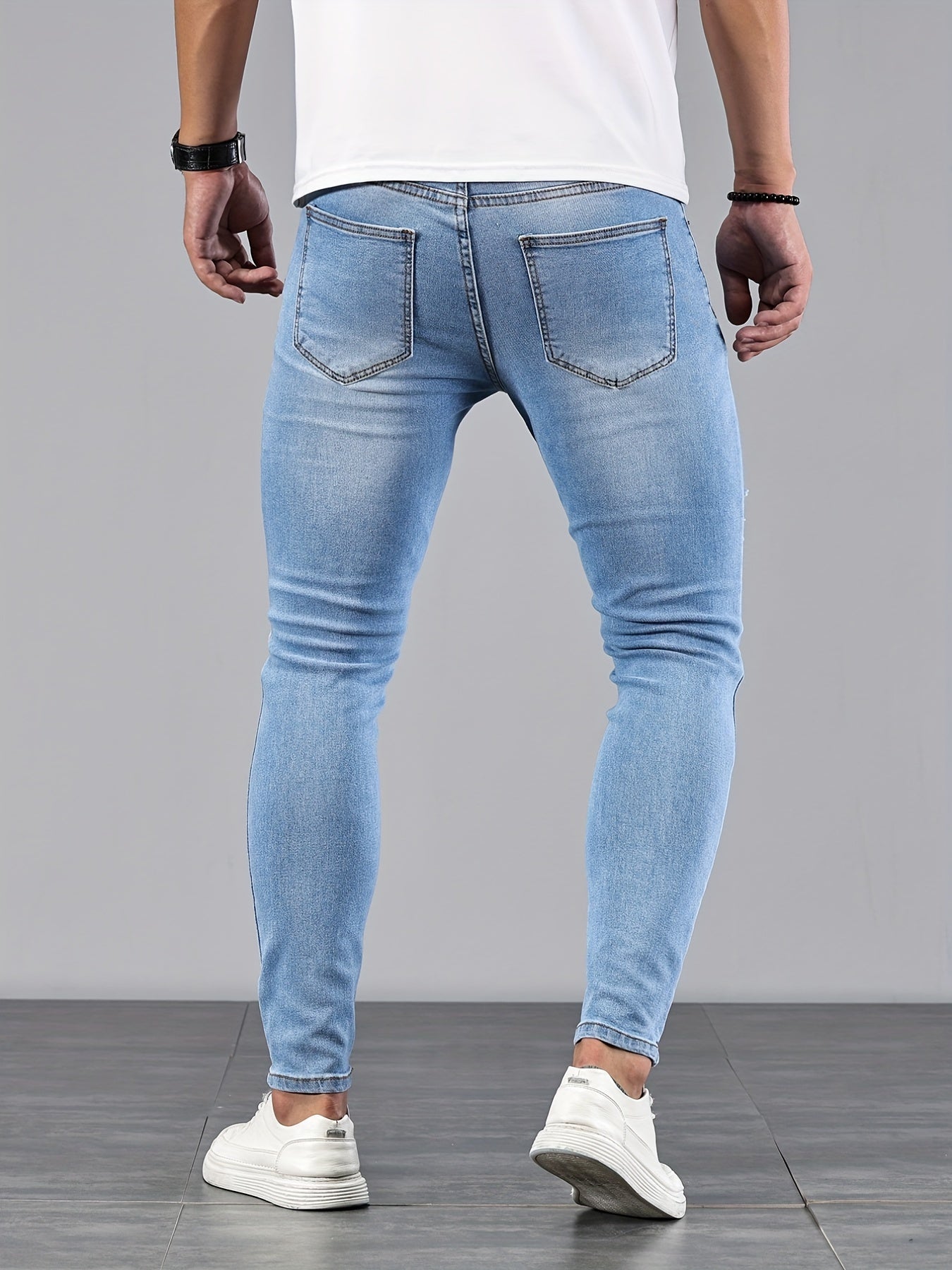 Men's Slim Fit Ripped Jeans Casual Street Style Distressed Denim Pants
