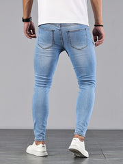 Men's Slim Fit Ripped Jeans Casual Street Style Distressed Denim Pants