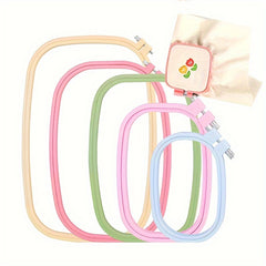 4pcs Colorful Plastic Embroidery Hoop Rectangular Frame for Cross Stitch