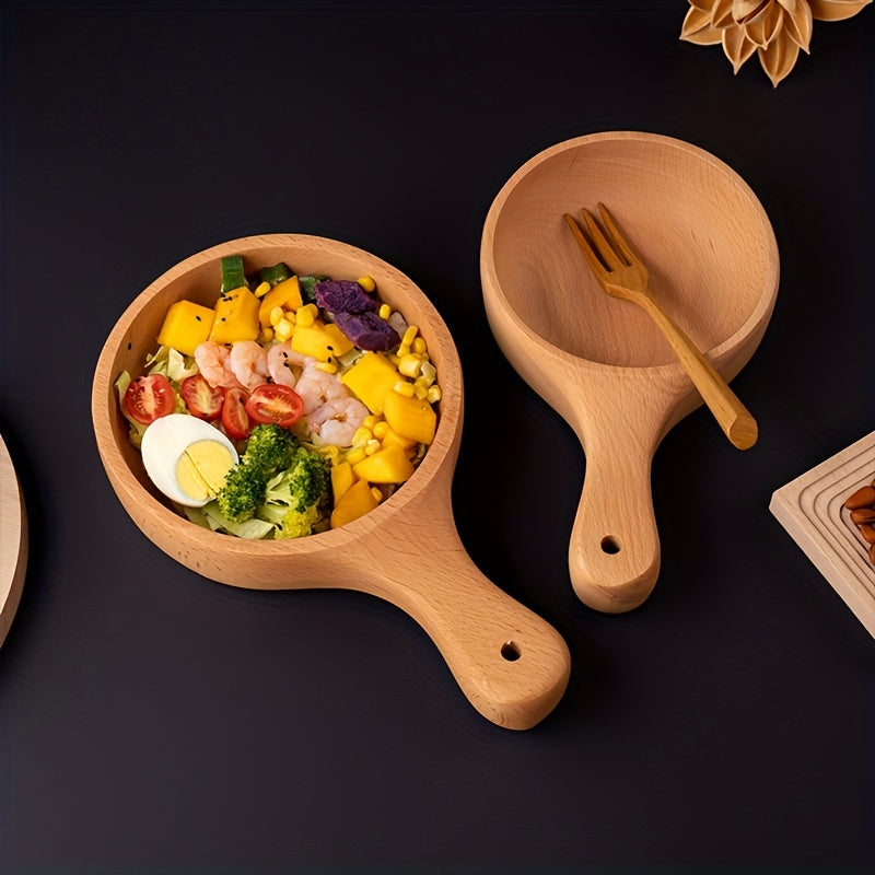 Beech Wood Salad Bowl with Handle for Outdoor Dining