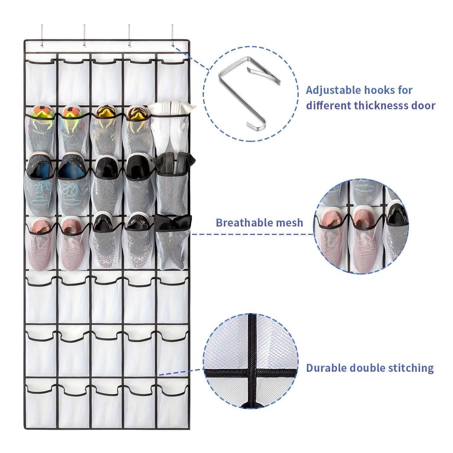 Over the Door Shoe Organizer with 35 Large Mesh Pockets