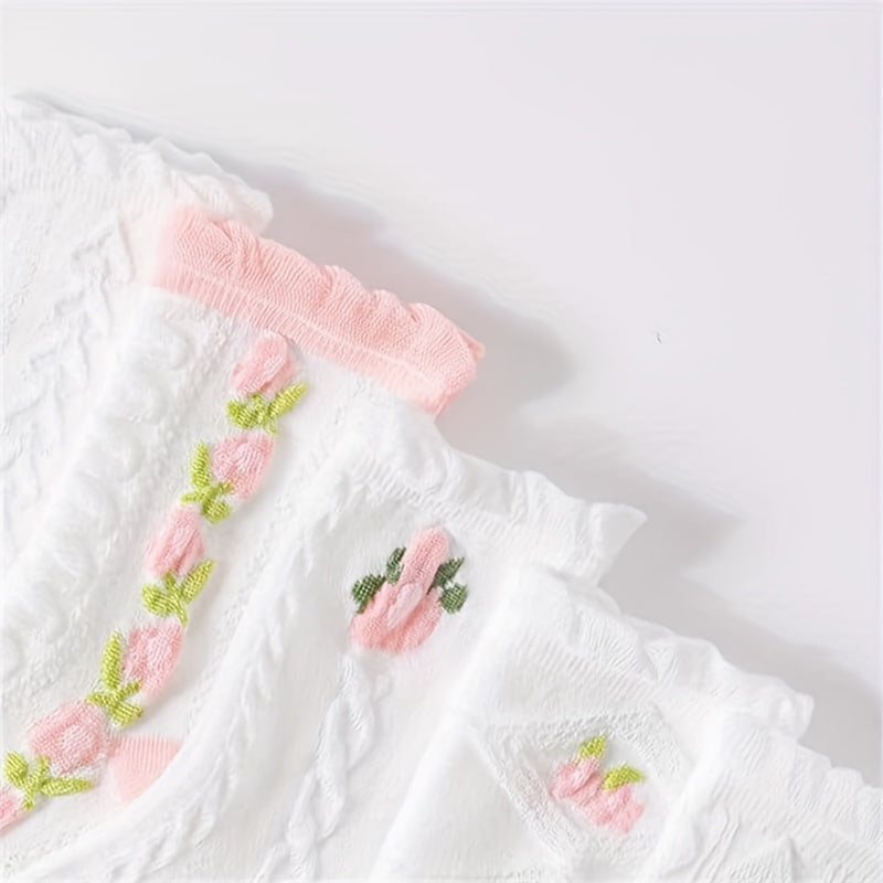 5 Pairs Floral Print Ruffle Socks Women's Stockings & Hosiery