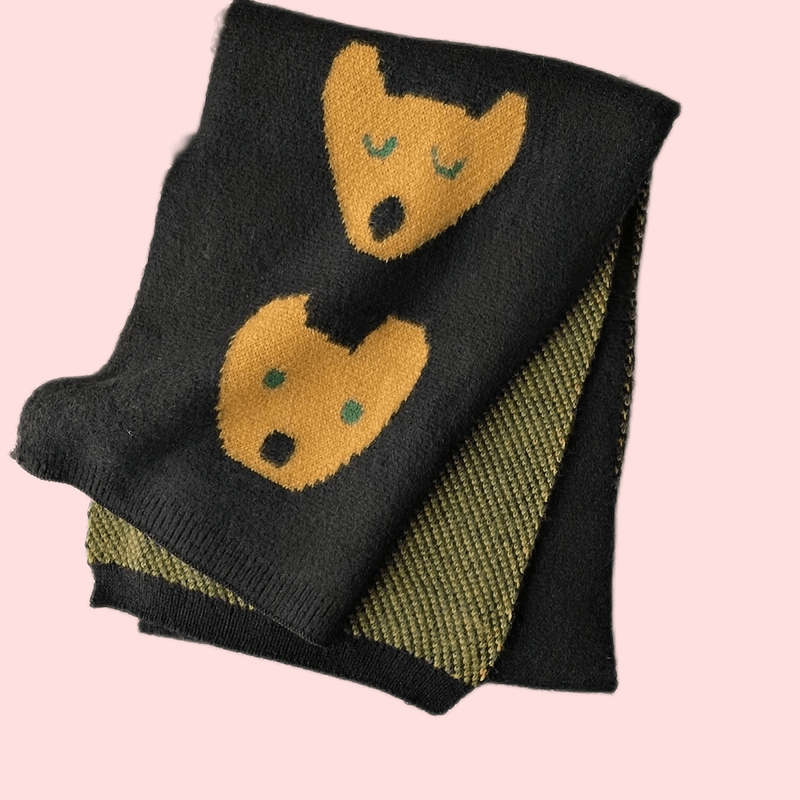 Bear Pattern Thicken Scarf Warm Knitted Scarf Winter