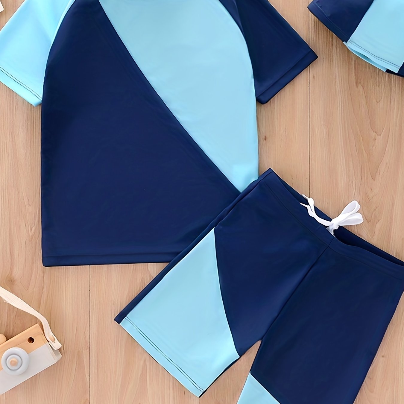 3pcs Boys Block Swimsuit Set with Swimming Cap