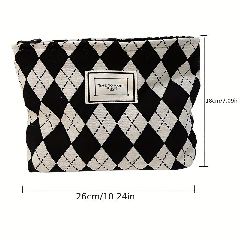 Diamond Pattern Makeup Bag Portable Travel Storage Bag Zippered Toiletry Bag