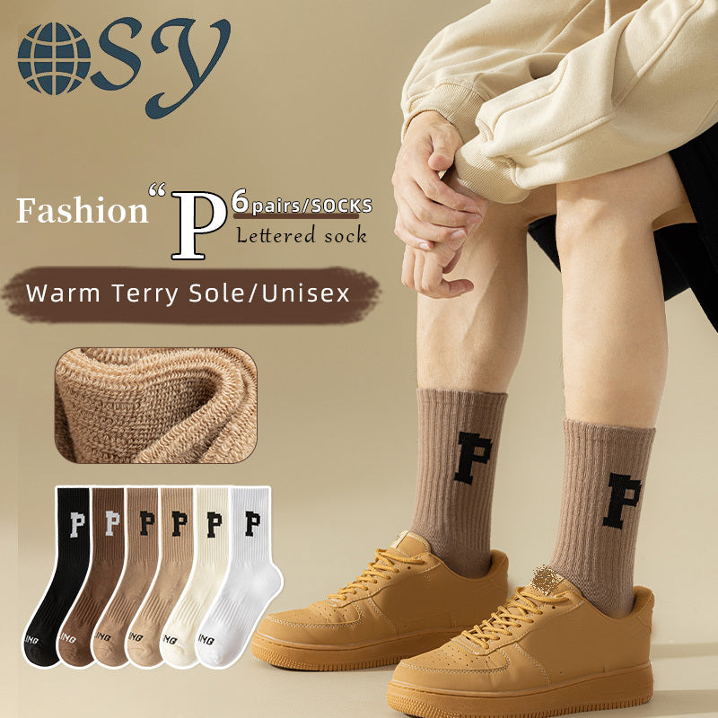 6 Pairs Letter Print Thermal Crew Socks for Women