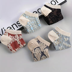 5 Pairs Floral Print Ankle Socks Women's Stockings