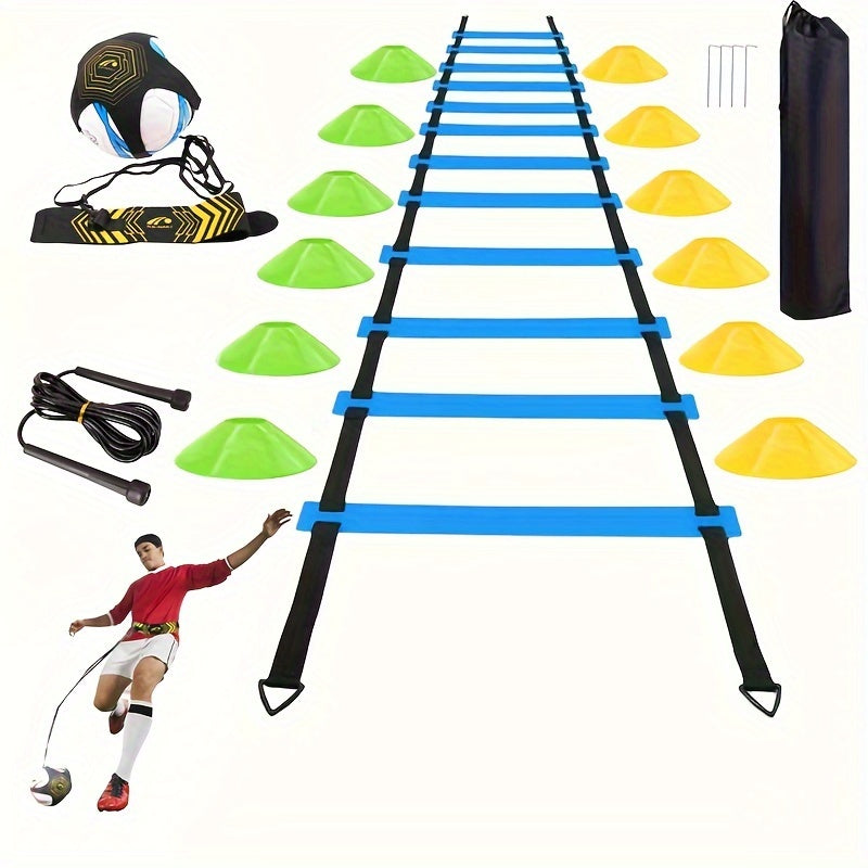 Speed Training Ladder Set With Skipping Rope Cones Stakes Strap
