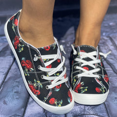 Red Rose Skateboard Shoes for Women Lightweight Casual Slip On Shoes
