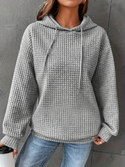 Popcorn Style Texture Hoodie Long Sleeve Drawstring Hoodies Women