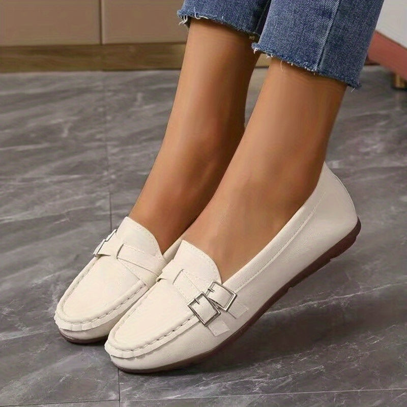 Women's Buckle Decor Slip On Loafers Soft Sole Outdoor Shoes