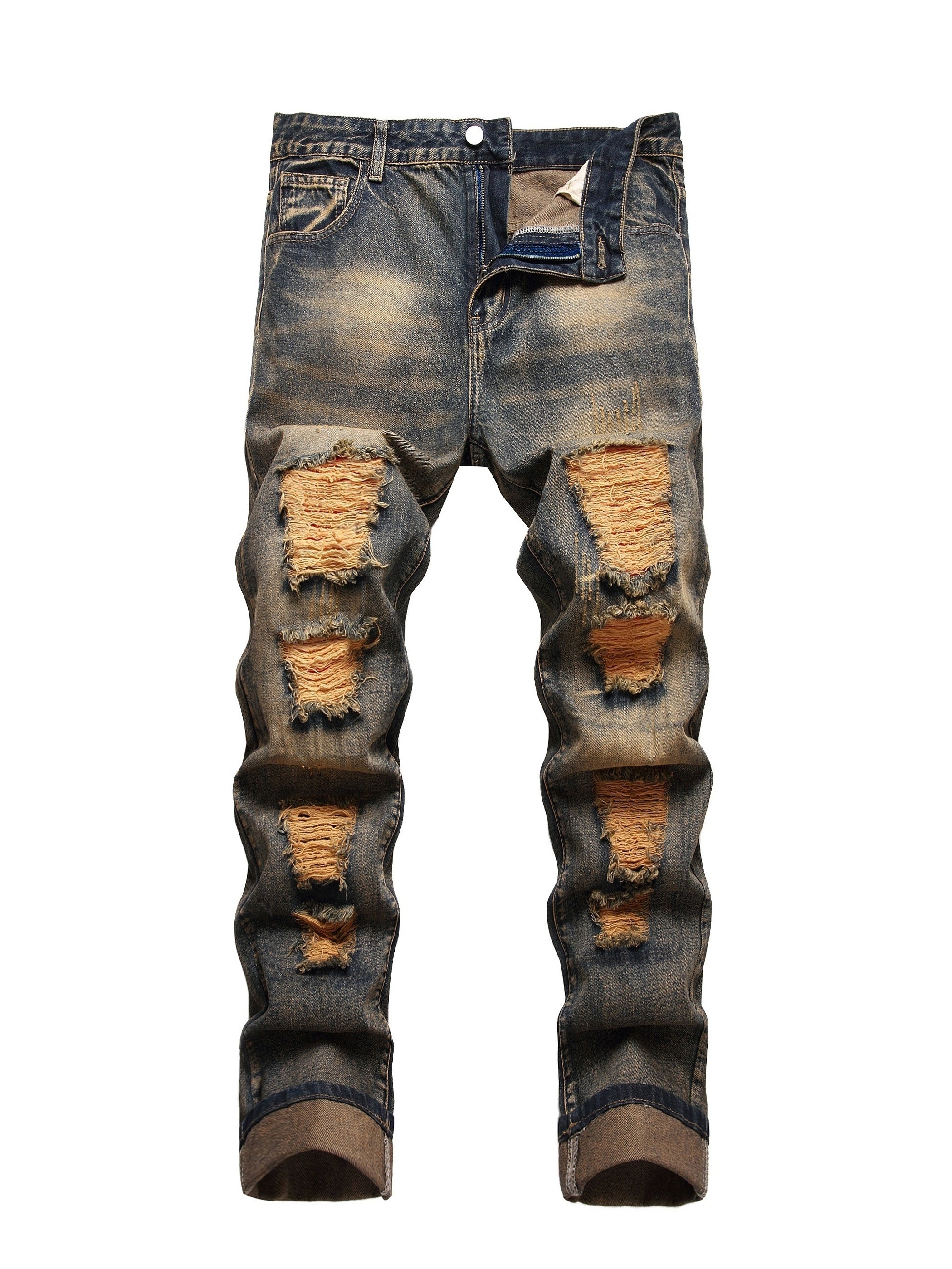 Casual Ripped Cotton Jeans Men's Street Style Denim Pants