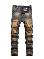 Casual Ripped Cotton Jeans Men's Street Style Denim Pants