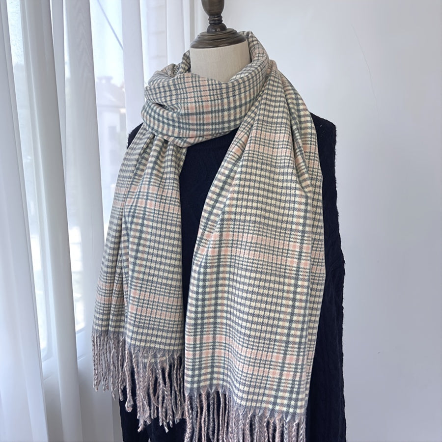 Plaid Scarf Winter Warm Cashmere-Like Women Long Scarves Lady Tassel Shawl